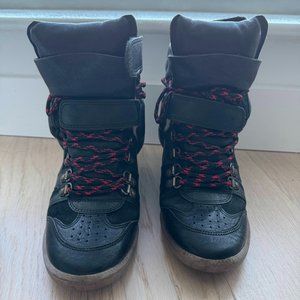 Isabel Marant Black Leather Bekett Wedge High Sneakers 38 EU / 7.5 US